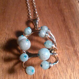 Amazonite and Blue Austrian Crystal Goldtone Pendant Necklace